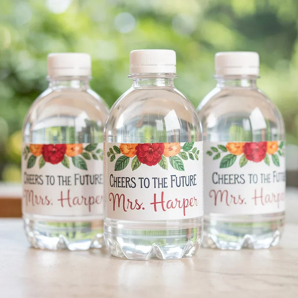 Custom Bridal Shower Water Bottle Labels | Elegant Party Details - iCustomLabel