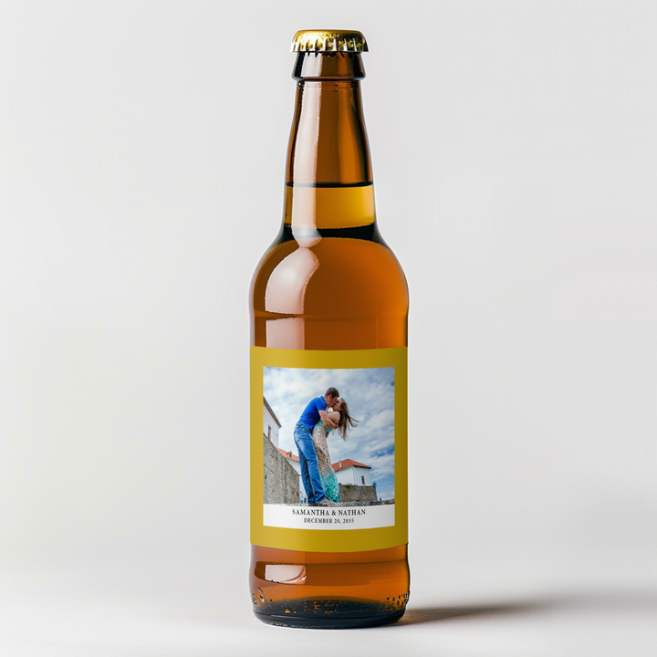 Simple Gold Border Wedding Beer Label