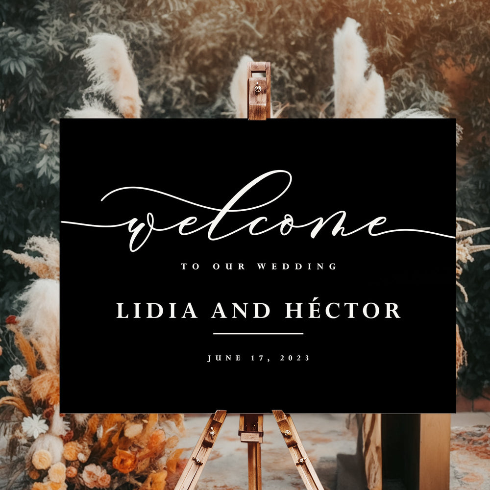 Basic Script Acrylic Wedding Welcome Sign - 11’ x 14’ Premium / Gloss Black White