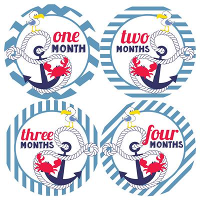 Anchors Aweigh Blue Baby Month Stickers