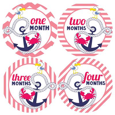 Anchors Aweigh Pink Baby Month Stickers