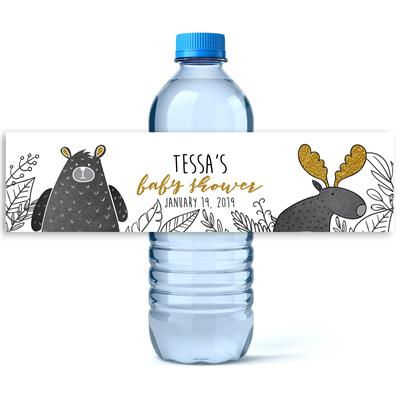 Black And White Forest Baby Shower Water Bottle Labels