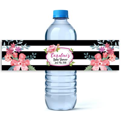 Black Striped Baby Shower Water Bottle Labels