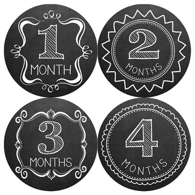 Black and White Chalkboard Baby Month Stickers