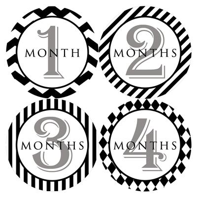 Black and White Pattern Baby Month Stickers