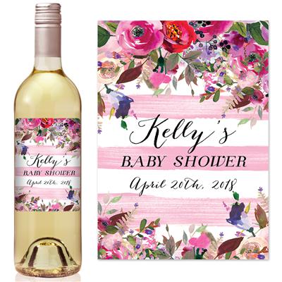 Blooming Girl Baby Shower Wine Label