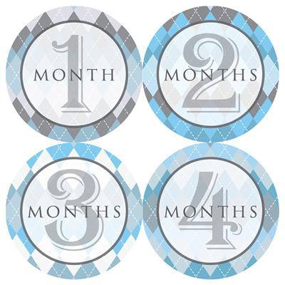 Blue Argyle Baby Month Stickers