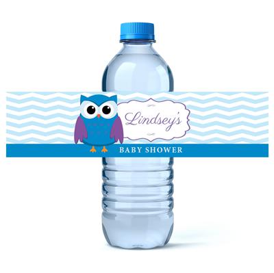Blue Owl Baby Shower Water Bottle Labels