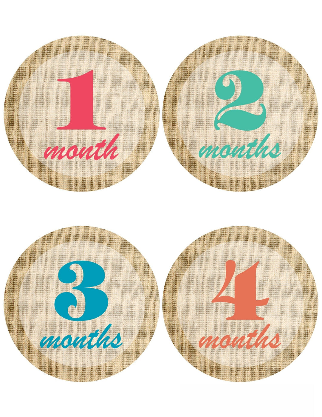 Burlap Simple Baby Month Stickers