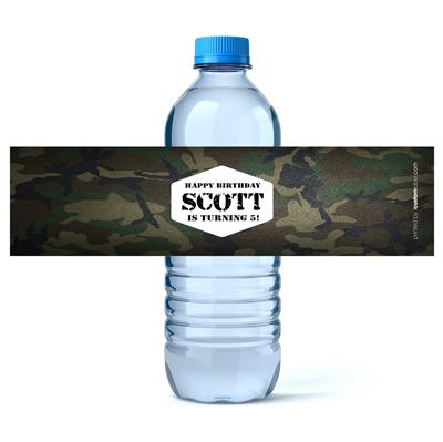 Camo Birthday Water Bottle Labels