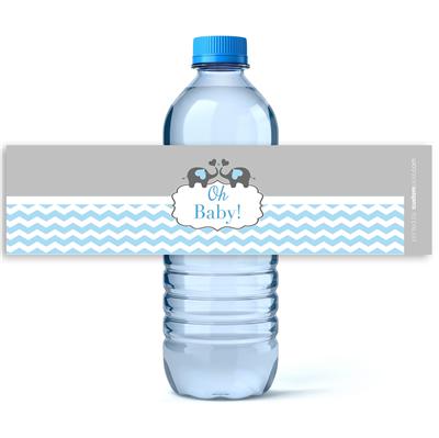 Elephant Blue Chevron Baby Shower Water Labels