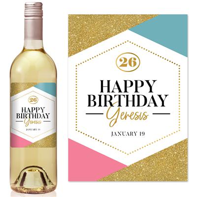 Geometric Glitter Birthday Wine Label