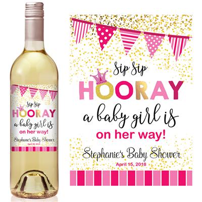 Girl Hooray Baby Shower Wine Label
