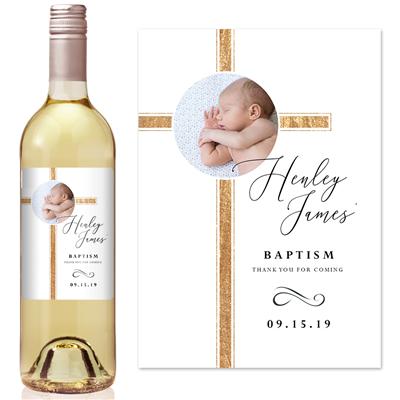 Gold Cross Baptism Wine Label