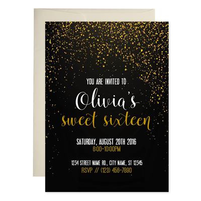 Gold Sweet 16 Birthday Invitations