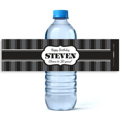 Gray Black Birthday Water Bottle Labels
