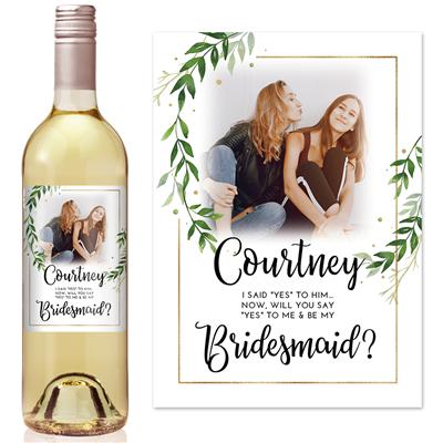 Greenery And Gold Bridesmaid Wine Label