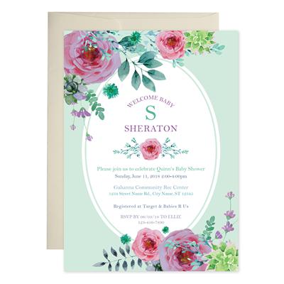 Mint Floral Baby Shower Invitations