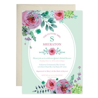 Mint Romantic Bridal Shower Invitations