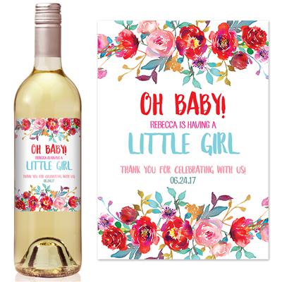 Multicolor Floral Baby Shower Wine Label