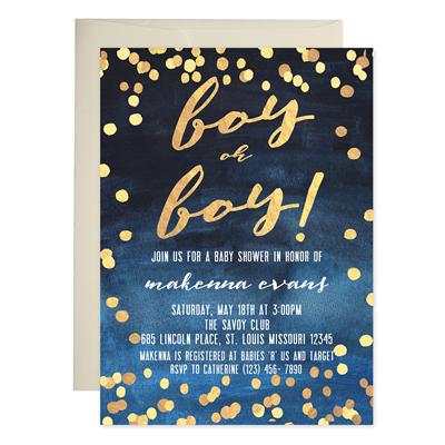 Navy Watercolor Baby Shower Invitations