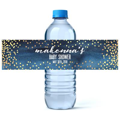 Navy Watercolor Baby Shower Water Bottle Labels