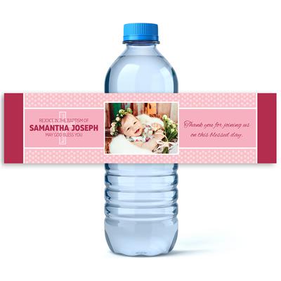 Pink Cross Baptism Water Bottle Labels