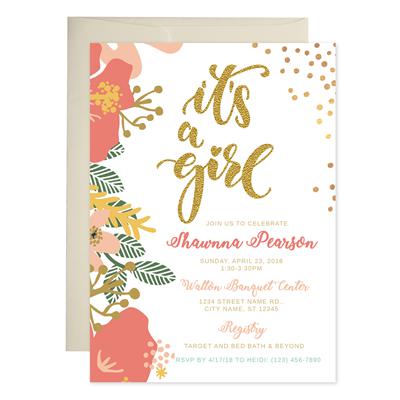 Pink Gold Baby Shower Invitations
