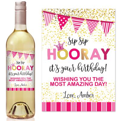 Pink Party Birthday Wine Label