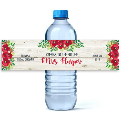 Red Floral Water Bottle Labels