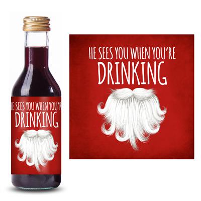 Sees You When Drinking Christmas Mini Wine Label