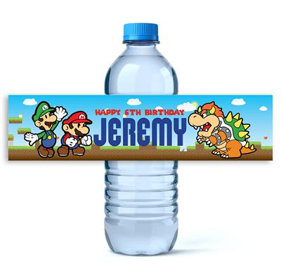 Super Mario Brothers Birthday Water Bottle Labels