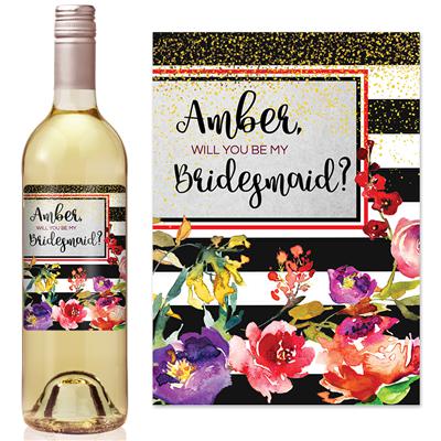 White Red Confetti Bridesmaid Wine Label