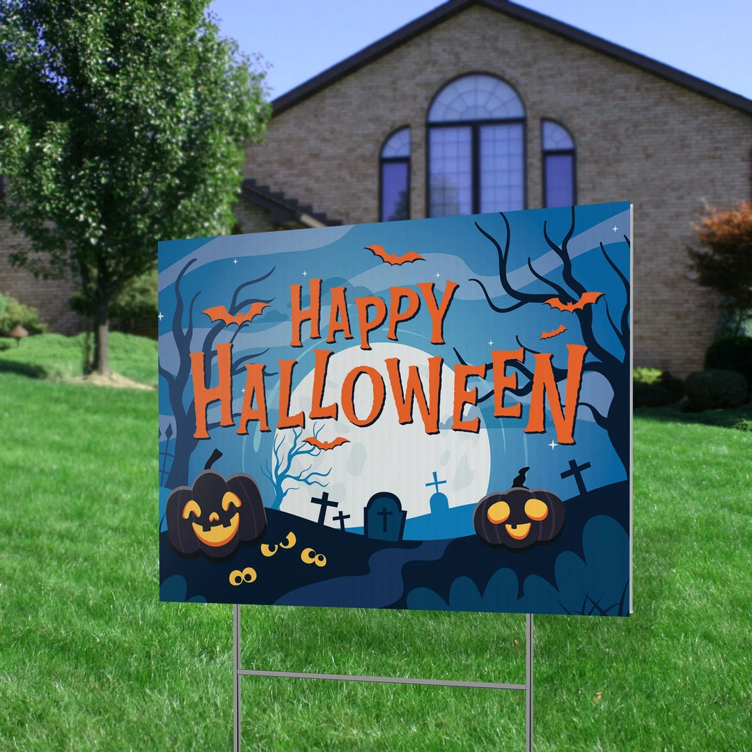 Blue Haunted Happy Halloween Yard Decorations - iCustomLabel