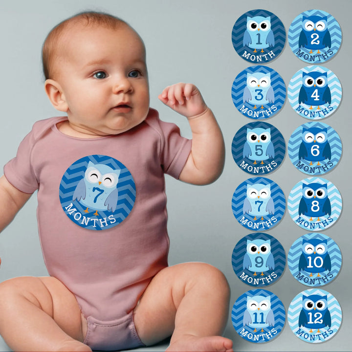 Blue Owl Baby Month Stickers - iCustomLabel
