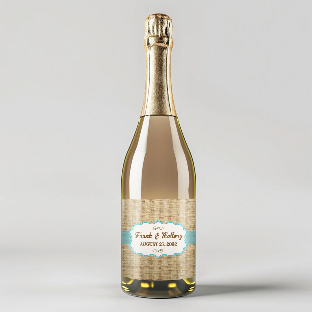 Burlap Wedding Frame Champagne Label - iCustomLabel