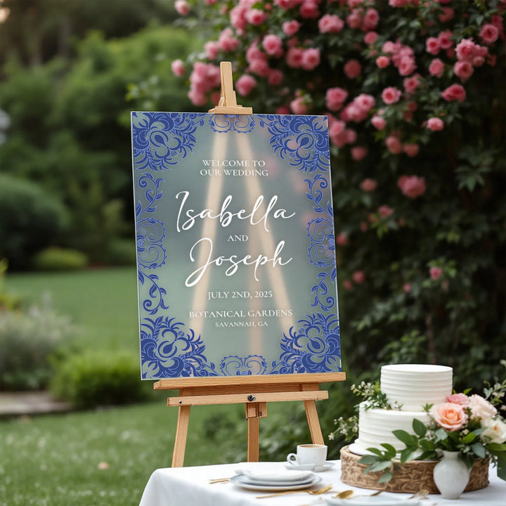 Chinoiserie Blue Wedding Welcome Sign - iCustomLabel