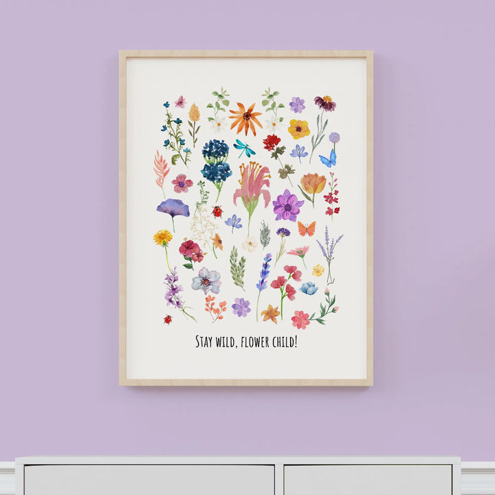 Flower Child Nursery Poster – Colorful Kids Room Wall Art with Wildflowers and Inspirational Quote - iCustomLabel