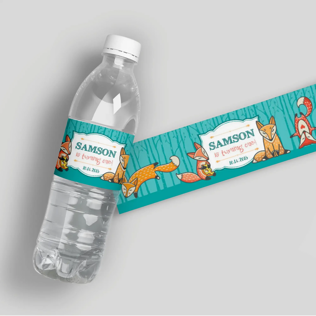 Forest Fox Birthday Water Bottle Labels - iCustomLabel