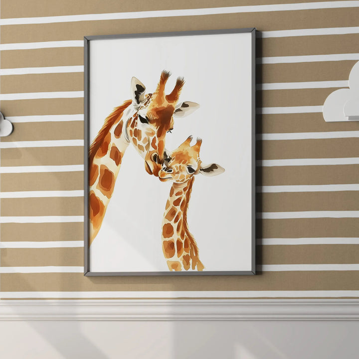 Giraffe Love Nursery Poster – Adorable Kids Room Wall Art with Mother and Baby Giraffes - iCustomLabel