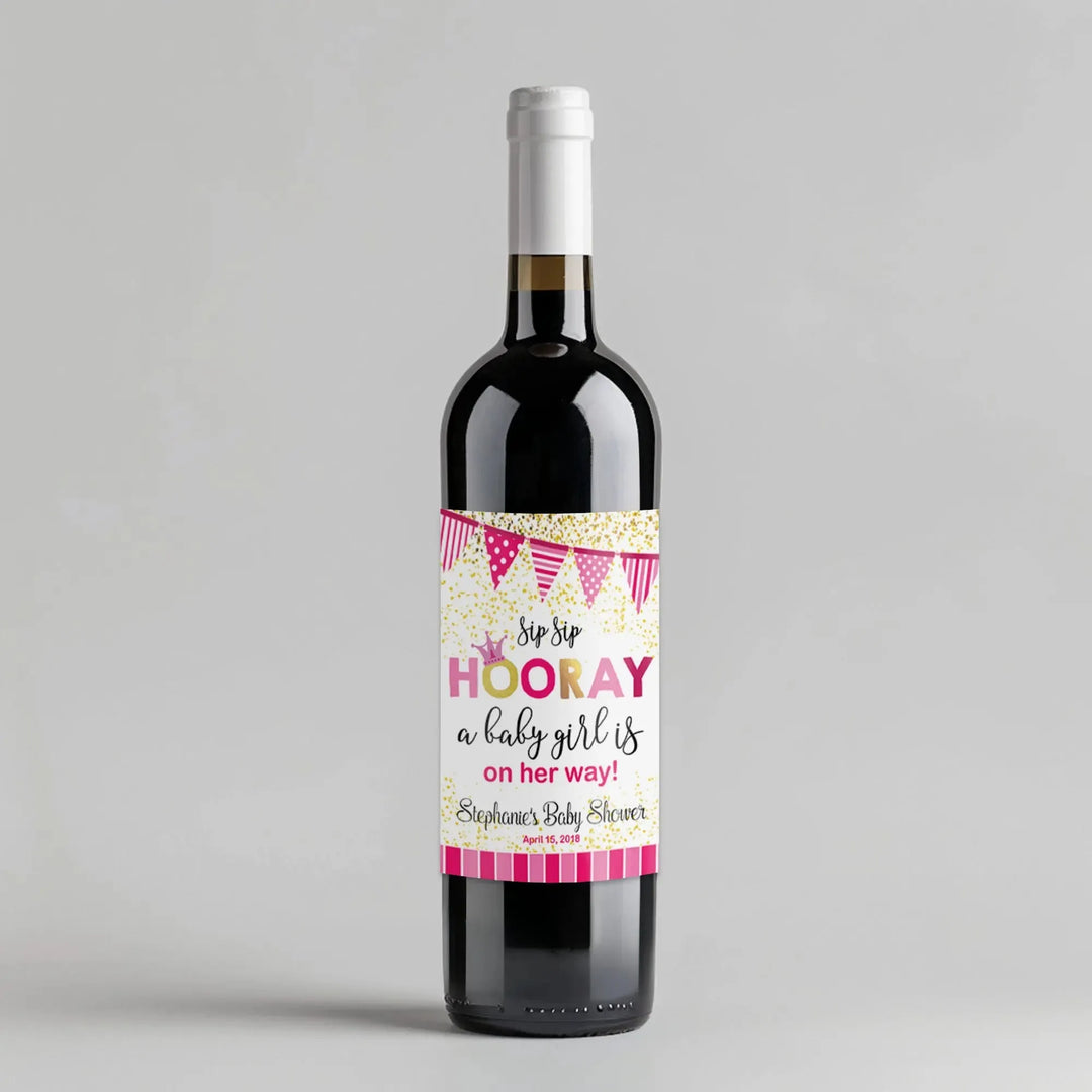 Girl Hooray Baby Shower Wine Label - iCustomLabel
