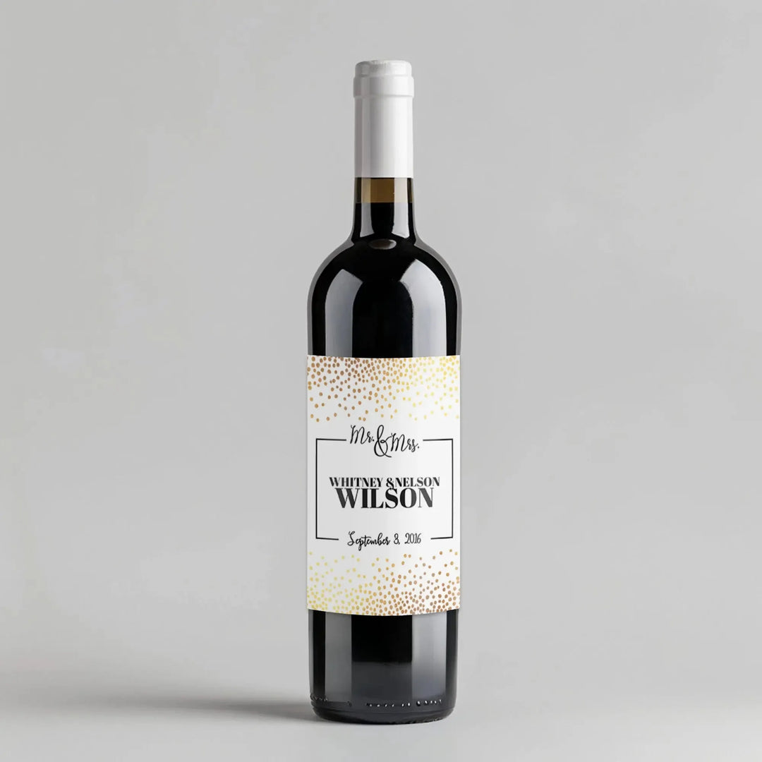 Gold Confetti Wedding Wine Label - iCustomLabel