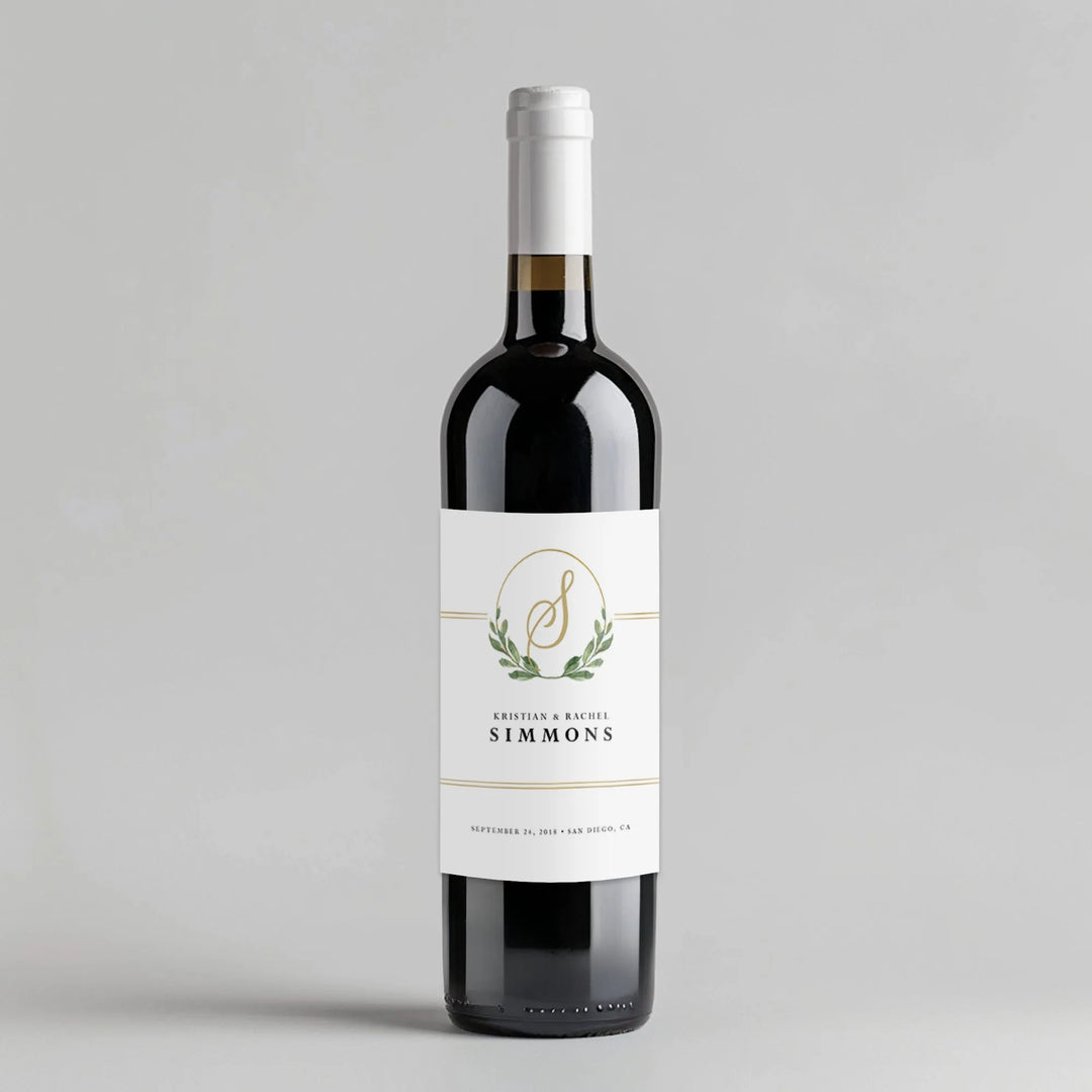 Gold Greenery Wedding Wine Label - iCustomLabel