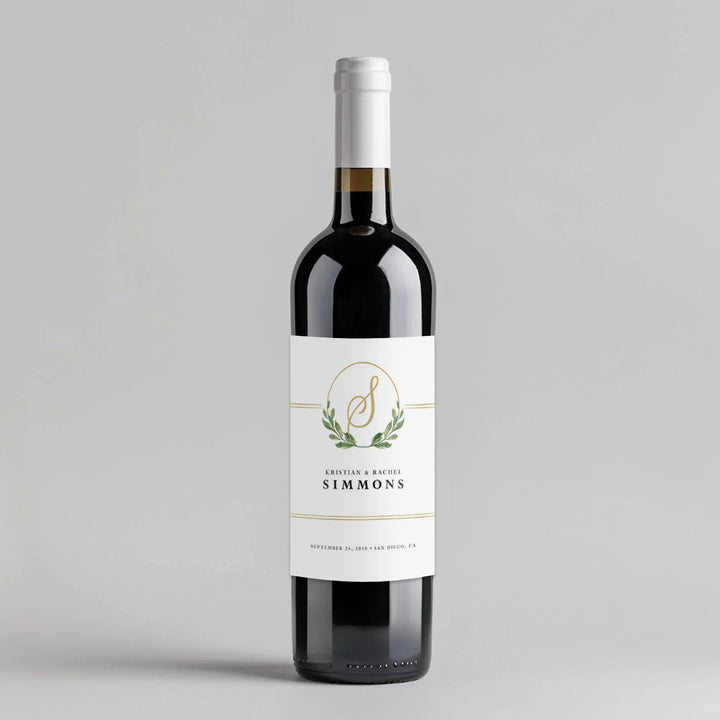 Gold Greenery Wedding Wine Label - iCustomLabel