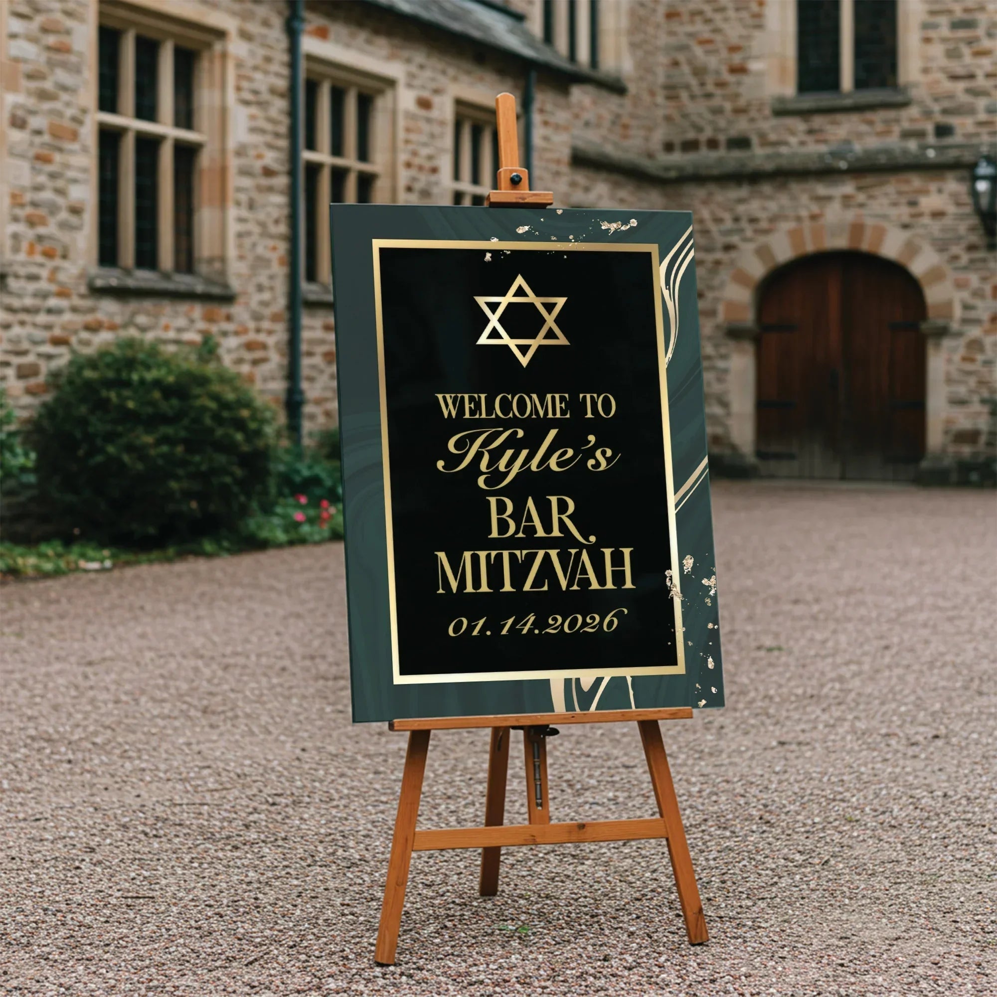 Gold & Green Bar Mitzvah Sign | Elegant Event Decor – iCustomLabel