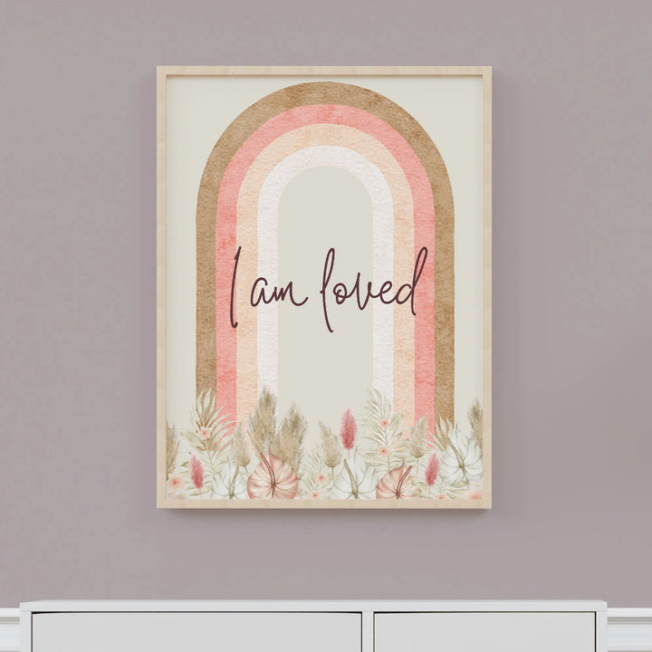 I Am Loved Rainbow Nursery Poster – Watercolor Rainbow Kids Room Wall Art - iCustomLabel