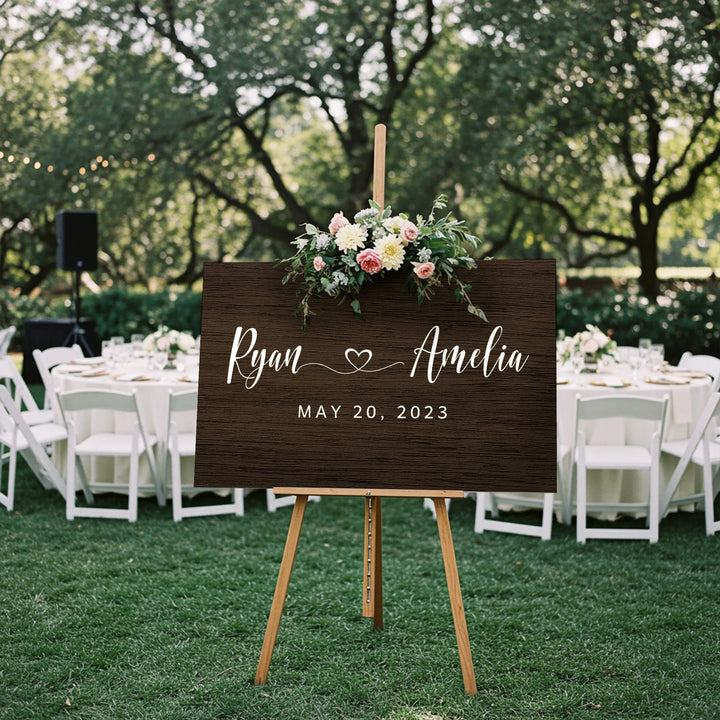 Names Heart Wedding Welcome Wood Sign - iCustomLabel