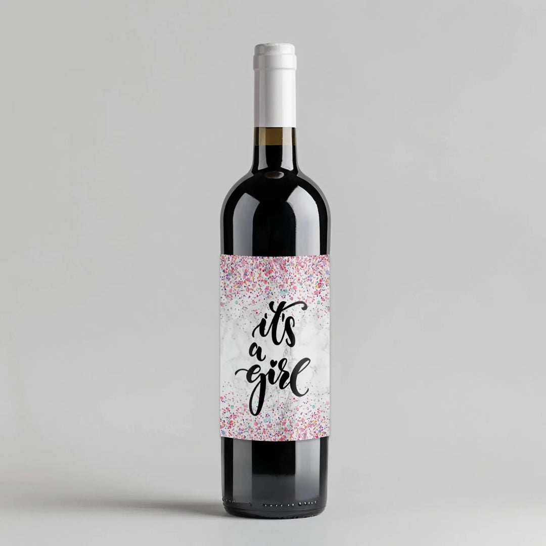 Pink Marble Baby Shower Wine Label - iCustomLabel