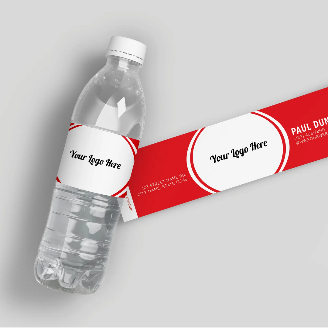 Red Centered Logo Water Bottle Labels - iCustomLabel