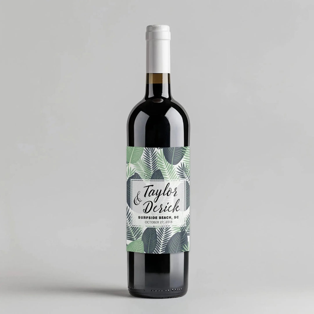 Tropical Leaves Wine Label - iCustomLabel